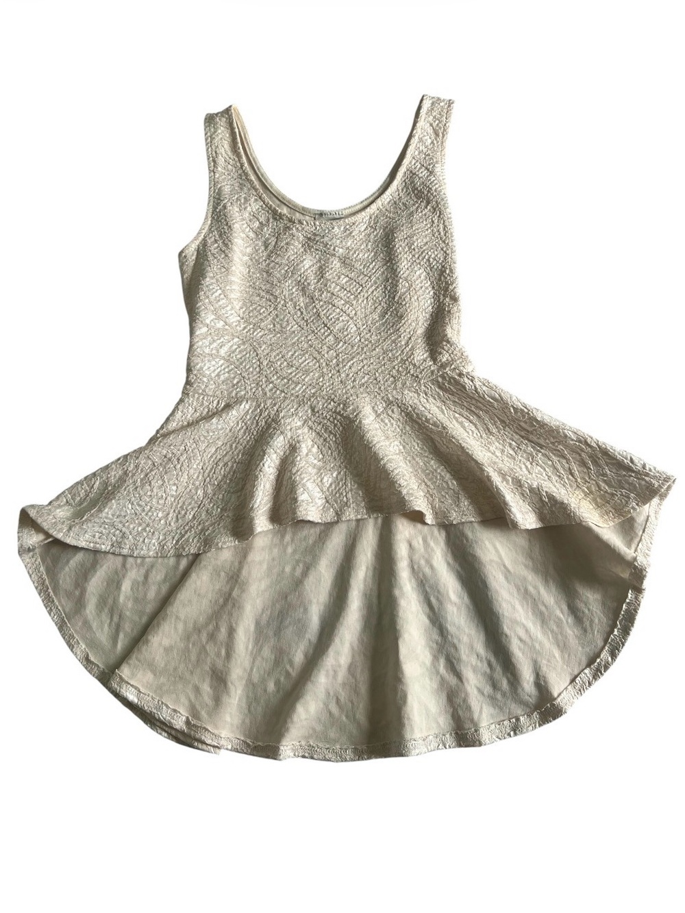 Monaco Cream Textured Knit High-Low Asymmetric Peplum Sleeveless Blouse M